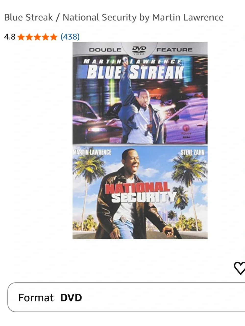 #2845*Martin Lawrence Double Feature: Blue Streak & National Security - Black DV